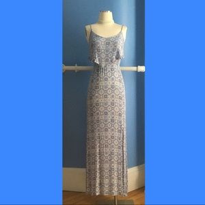 Layered boho diamond floral print long maxi dress